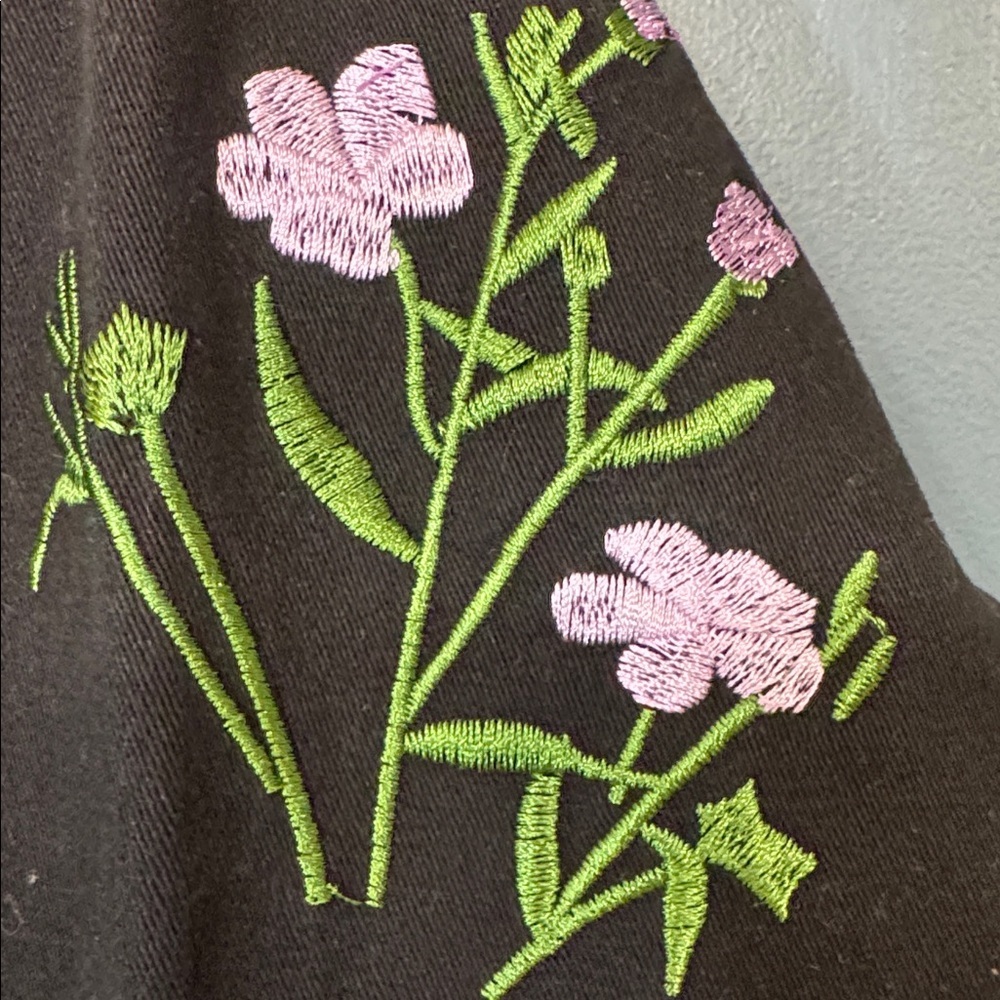 Boho Embroidered Shirt Jacket Black Floral Cotton Shacket Medium Folk - Picture 4 of 6